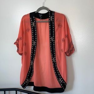 Coral with embroidered detail Kimono